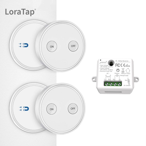 LoraTap Magnetic Wireless Lights Switch Kit (Two 2-button remote and one relay receiver) 868Mhz for EU market
