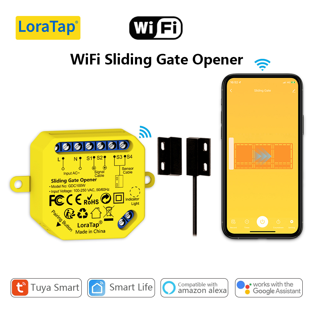 LoraTap WiFi Sliding Gate Motor Opener Controller Switch Tuya Smart Life  Opening Home Remote Alexa Garage Door