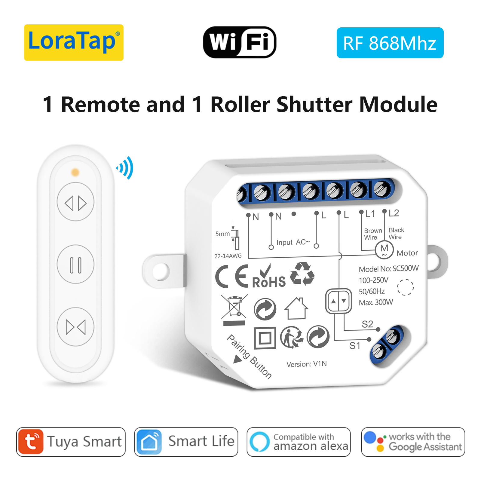 Tuya Smart Life WiFi Curtain Blind Switch Module with Remote for